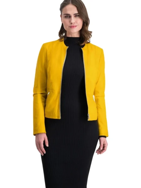 Marisa Women Yellow Moto Real Leather Jacket