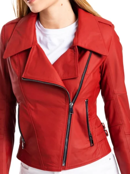Wendy Women Red Biker Leather Jacket