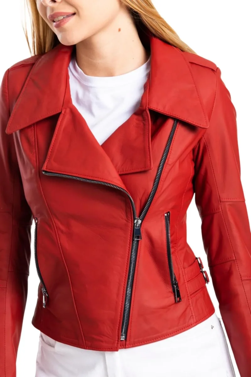 Wendy Women Red Biker Leather Jacket