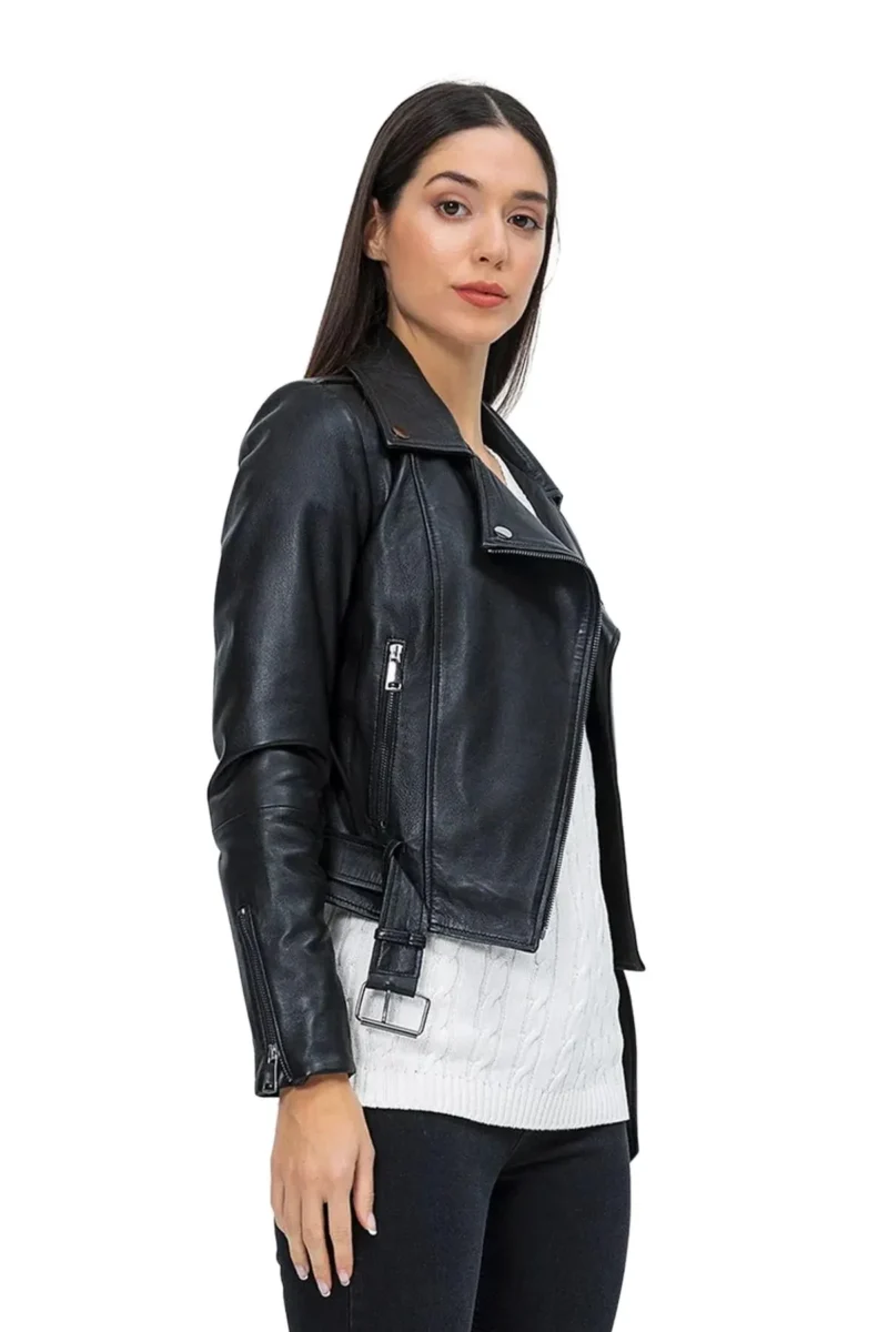 Cathrine Women’s Black Biker Leather Jacket - Image 3