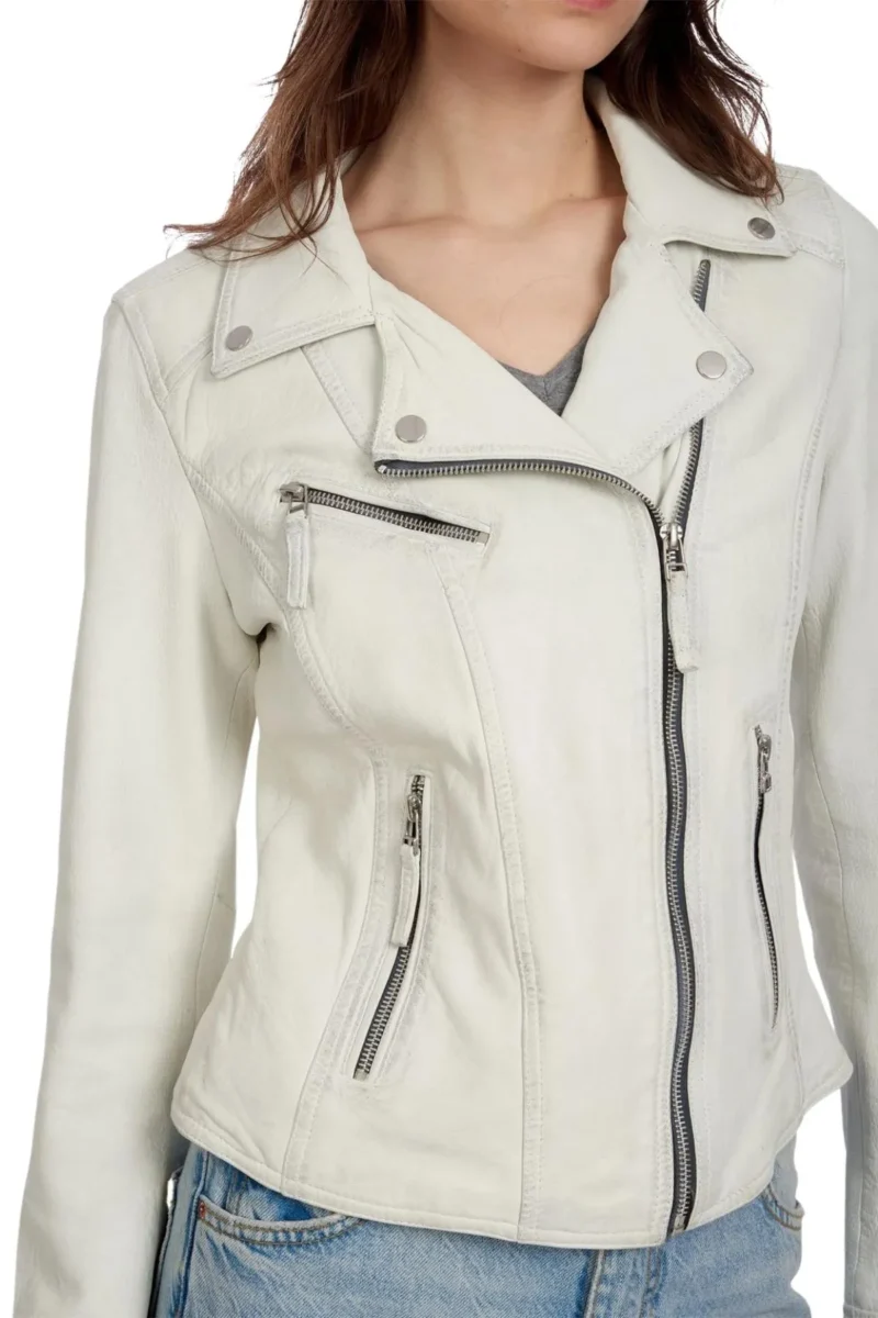 Christie Women White Biker Leather Jacket - Image 2