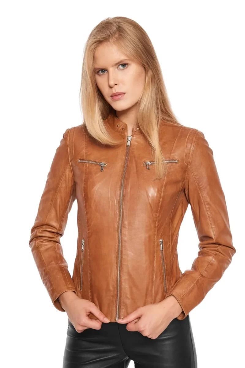 Emma Women Brown Motorcycle Leather Jacket