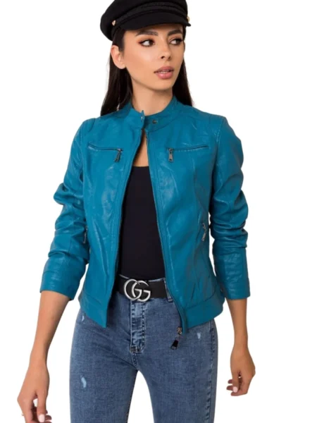 Hannah Women Blue Biker Leather Jacket