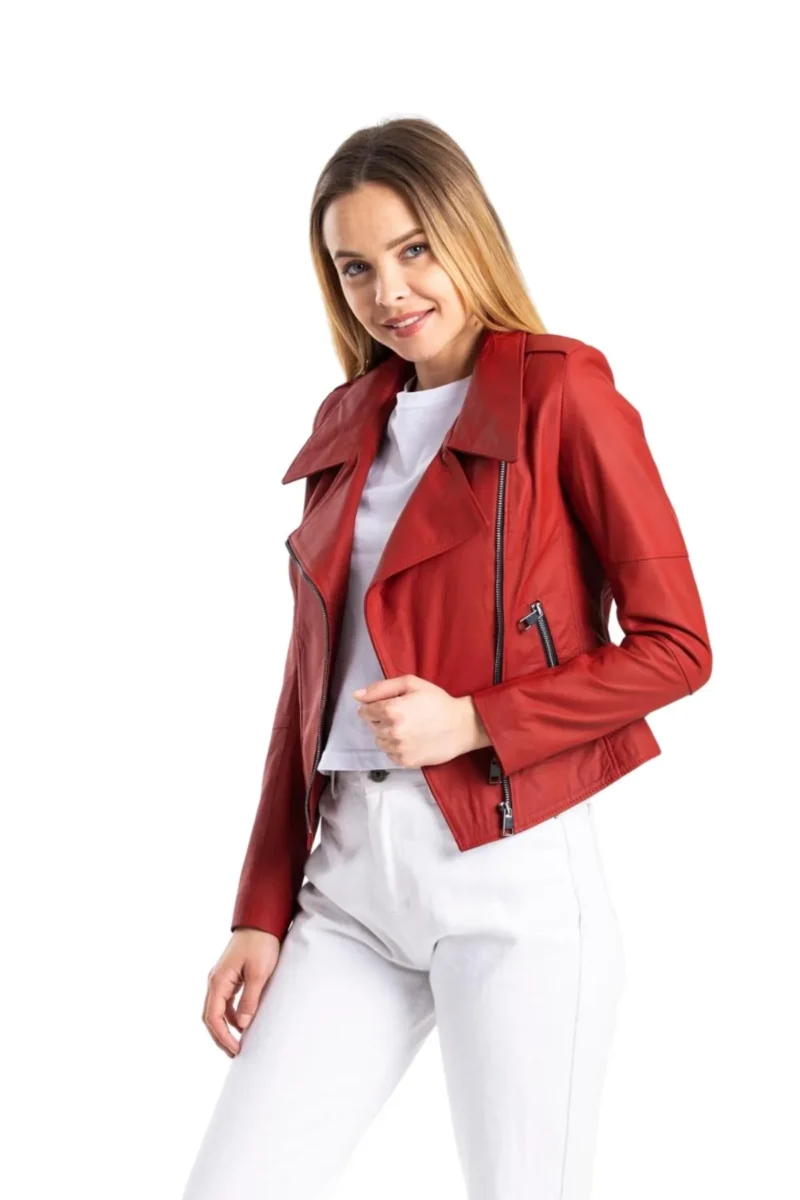 Wendy Women Red Biker Leather Jacket - Image 2