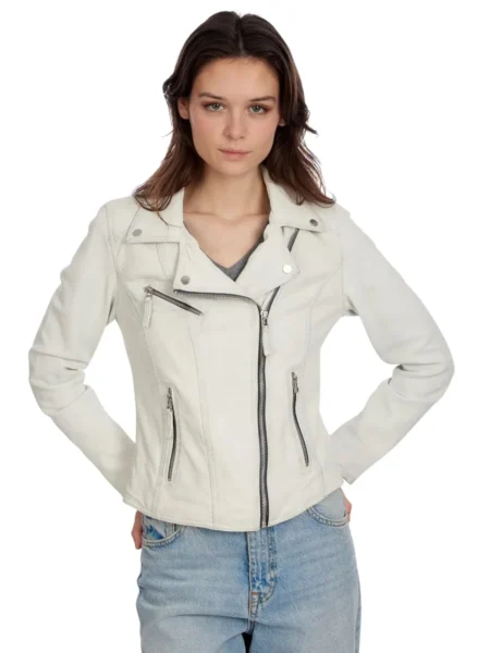 Christie Women White Biker Leather Jacket