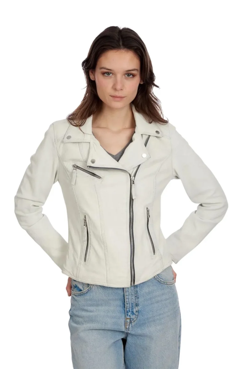 Christie Women White Biker Leather Jacket