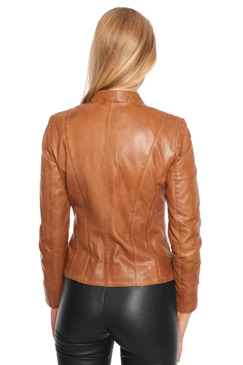 Emma Women Brown Motorcycle Leather Jacket - Image 6