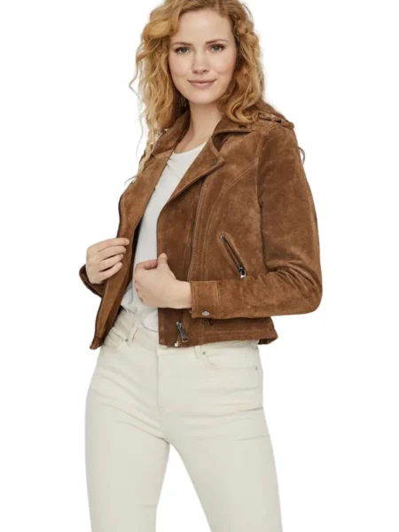 Joanna Womens Brown Suede Biker Leather Jacket