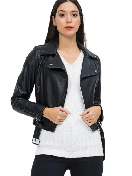 Cathrine Women’s Black Biker Leather Jacket