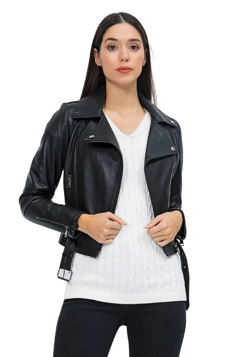 Cathrine Women’s Black Biker Leather Jacket