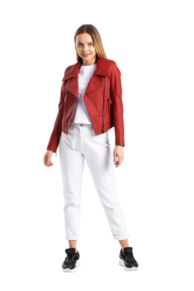 Wendy Women Red Biker Leather Jacket - Image 3