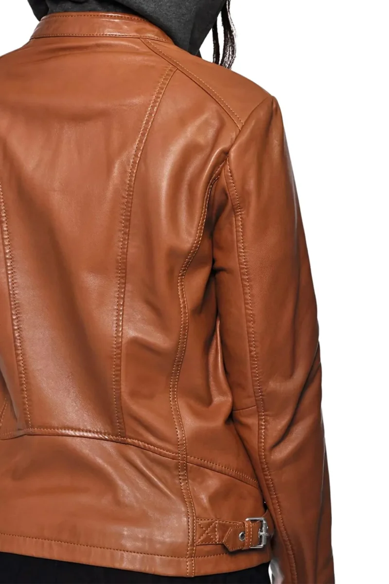 Christina Women Camel Hooded Leather Jacket - Image 3