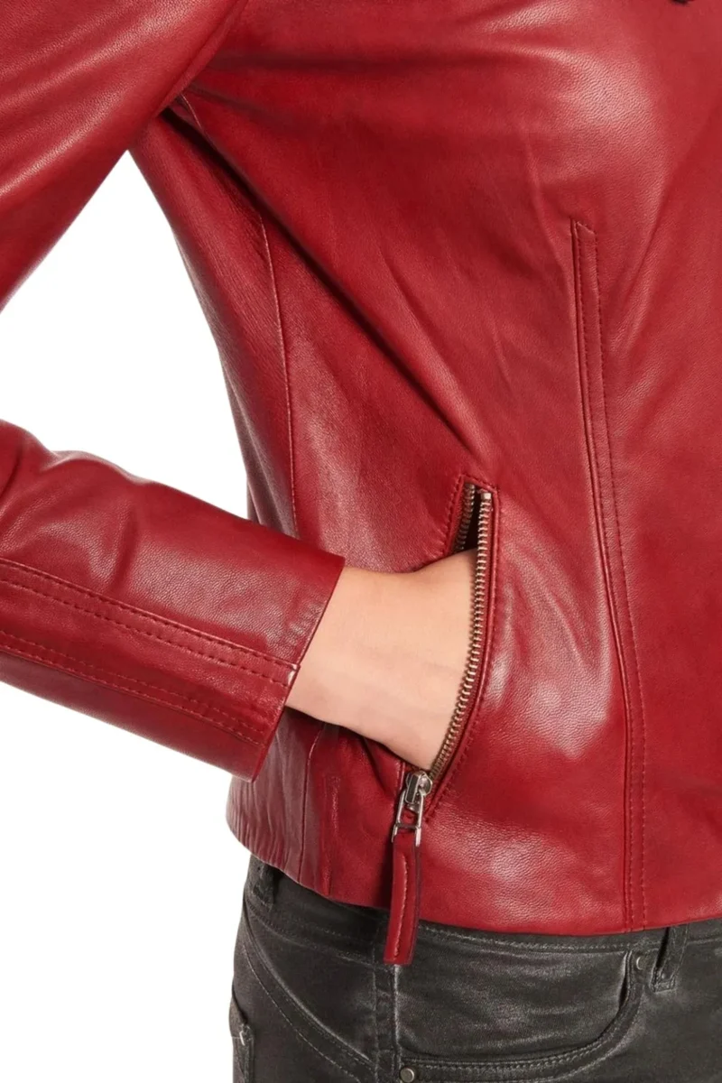 Carmen Women’s Red Biker Genuine Leather Jacket - Image 4