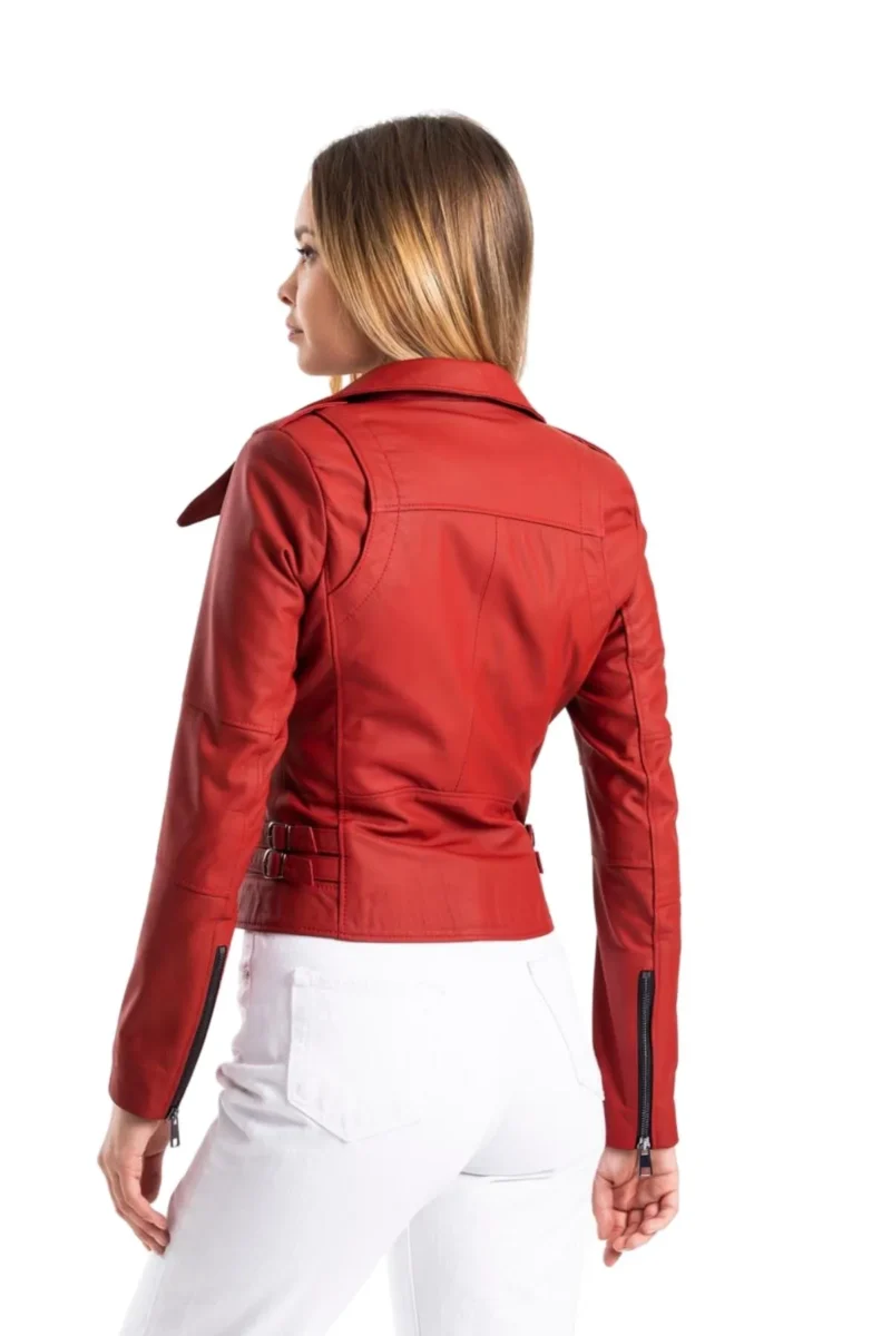 Wendy Women Red Biker Leather Jacket - Image 4