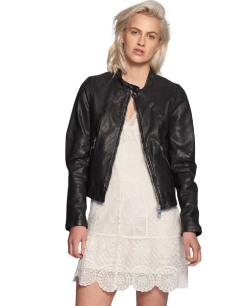 Uma Women Black Moto Leather Jacket