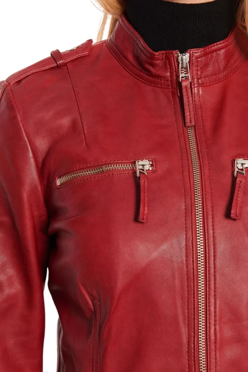 Carmen Women’s Red Biker Genuine Leather Jacket - Image 5