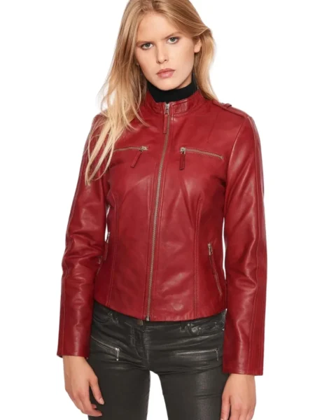 Carmen Women’s Red Biker Genuine Leather Jacket