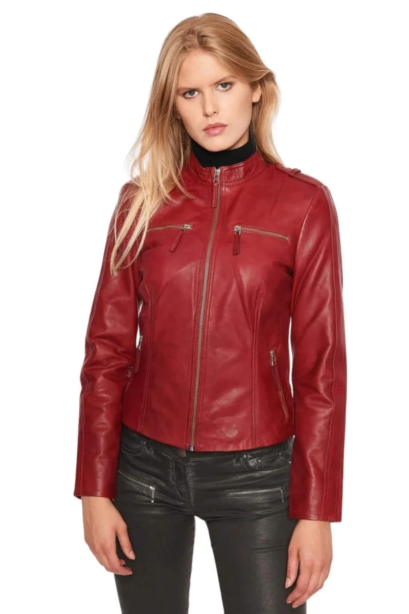 Carmen Women’s Red Biker Genuine Leather Jacket