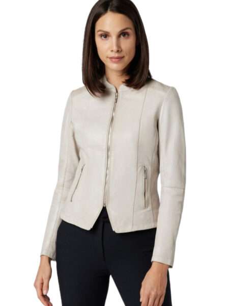 Amanda White Biker Moto Leather Jacket Womens