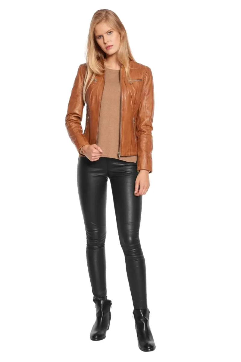 Emma Women Brown Motorcycle Leather Jacket - Image 3