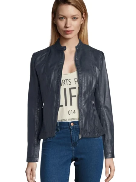Angie Women Navy Blue Real Leather Jacket