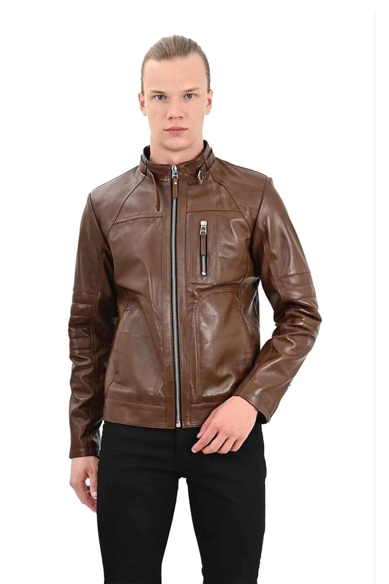 Lucky Men's Cord Brown Moto Biker Leather Jacket