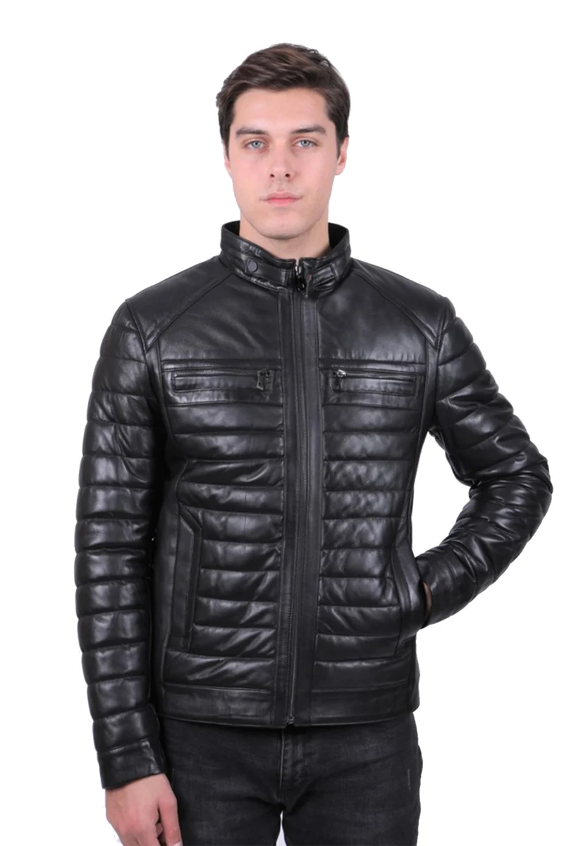 Ralph Black Puffer Bomber Leather Jacket