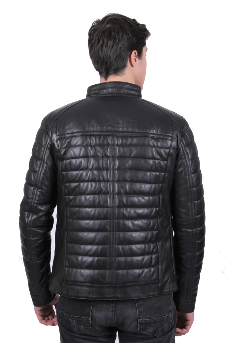 Ralph Black Puffer Bomber Leather Jacket - Image 5