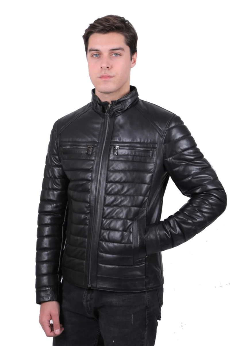 Ralph Black Puffer Bomber Leather Jacket - Image 2