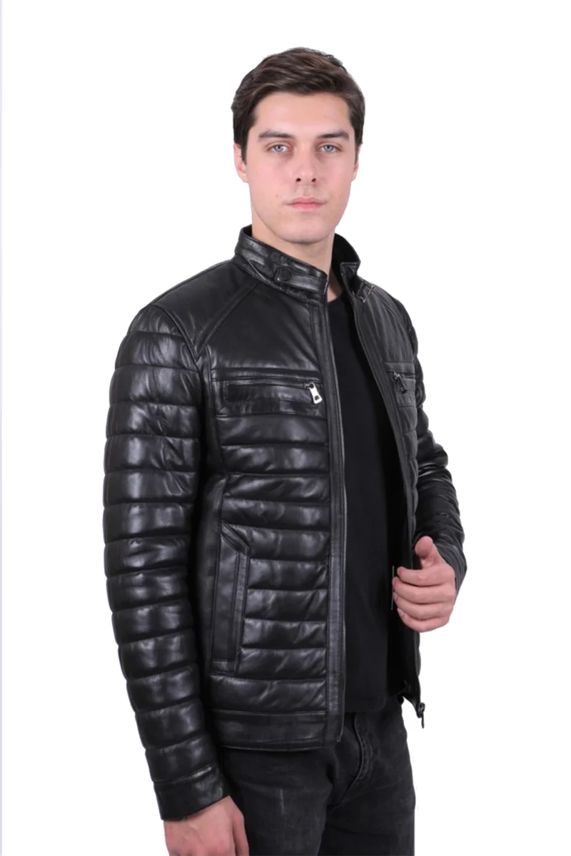 Ralph Black Puffer Bomber Leather Jacket - Image 3