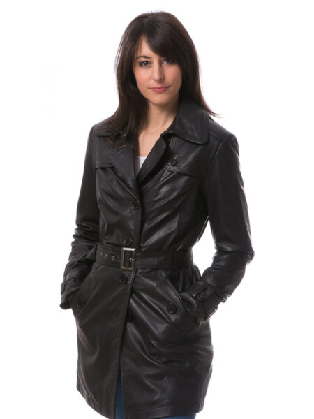 Rachel Roy Military Black Real Leather Pea coat