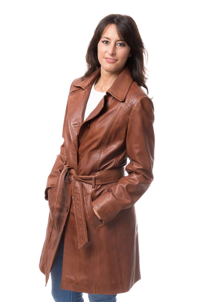 Women Alexander Waxed Brown Belted Trench Coat - Image 5