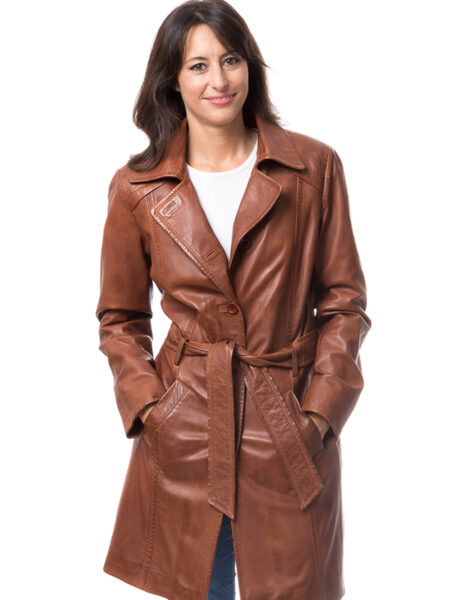 Women Alexander Waxed Brown Belted Trench Coat