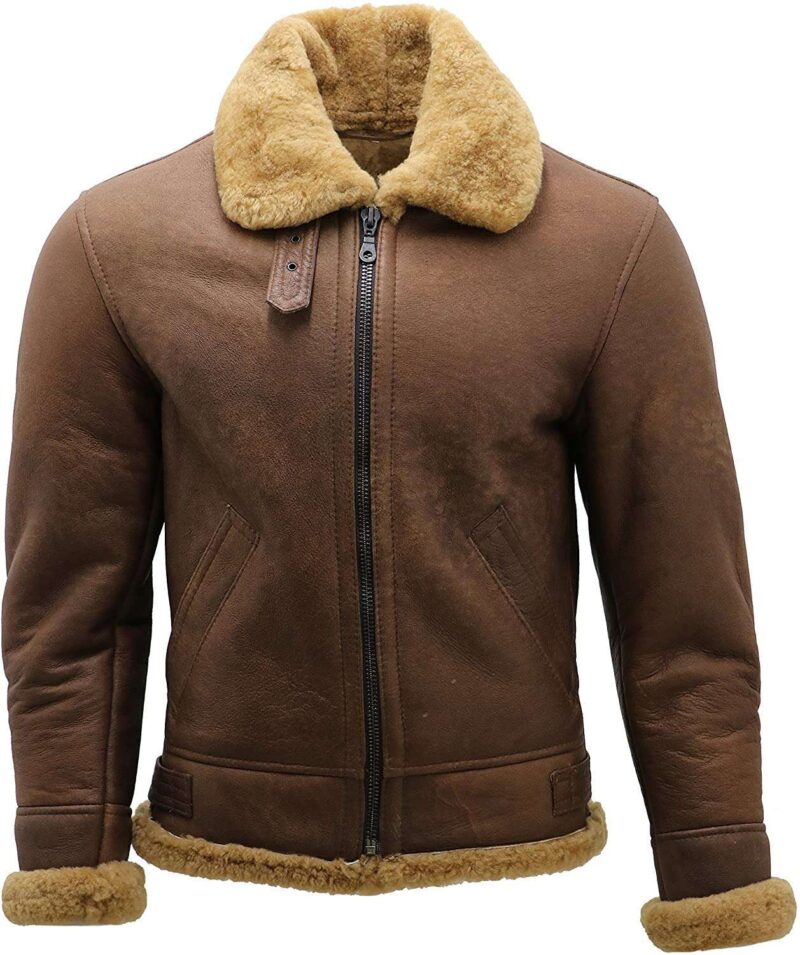 B3 WW2 Aviator Shearling Sheepskin Bomber Leather Jacket