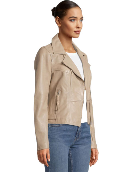 Light Beige Leather Moto Jacket Womens