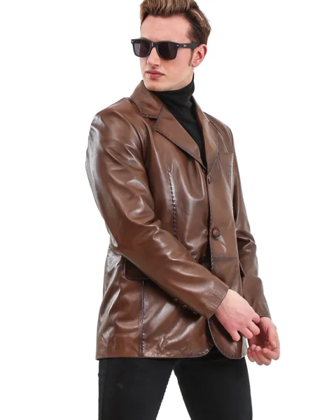 Charley Speed Men’s Leather Coat Brown