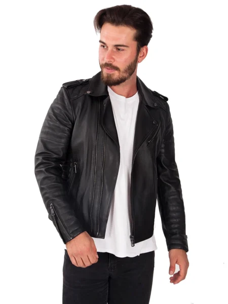 Tyson Ballou Black Mens Leather Biker Jacket