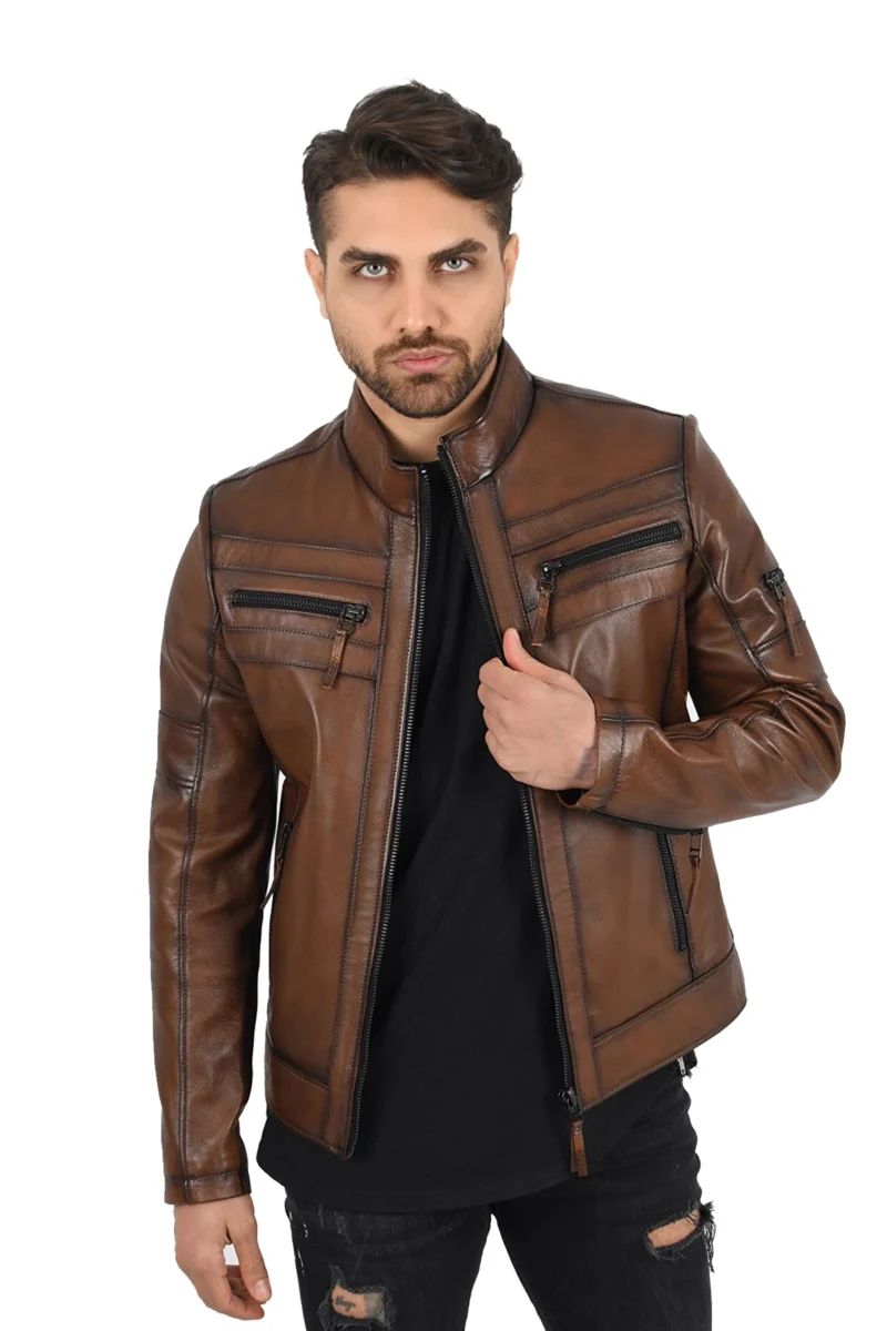 Presley Walker Brown Leather Bomber Jacket - Image 2