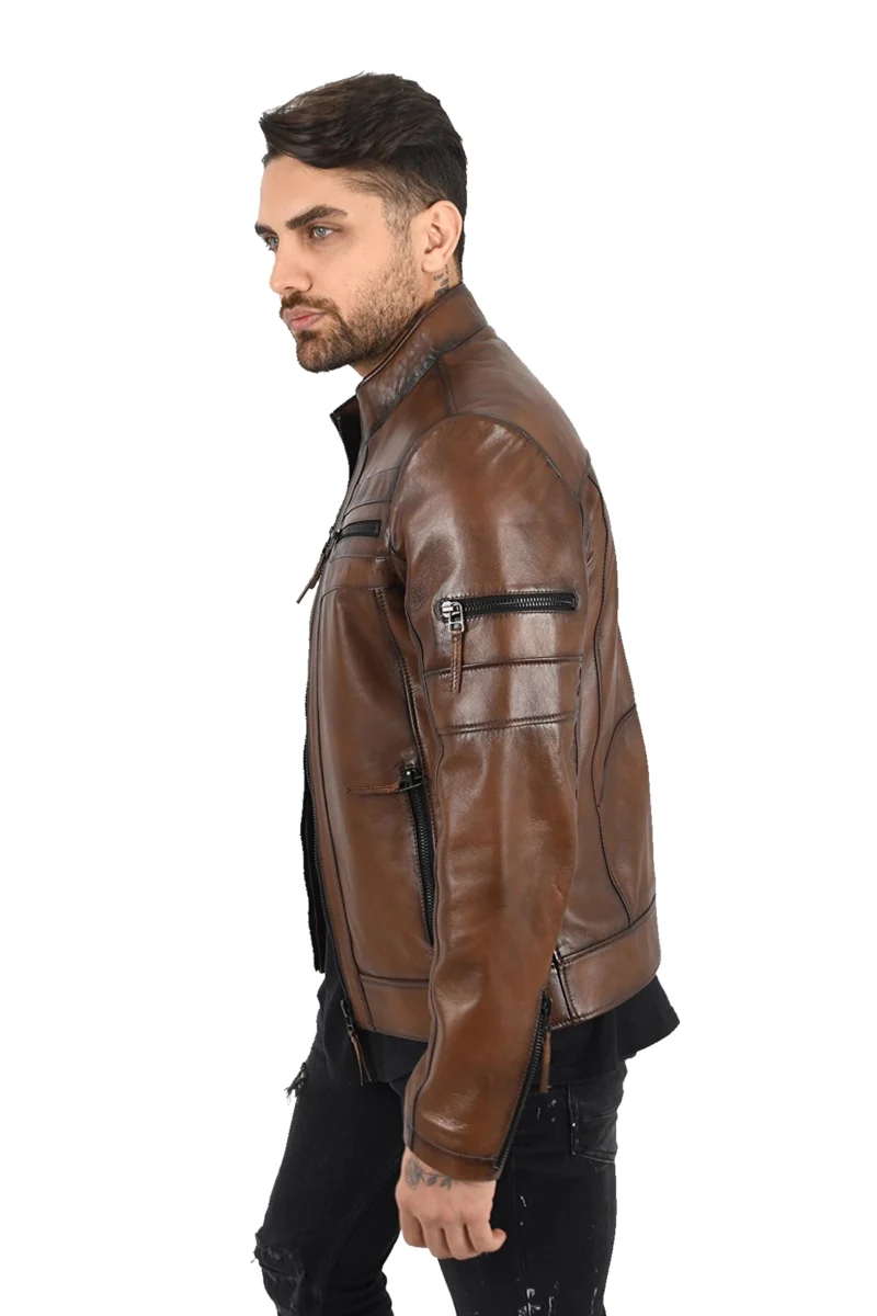 Presley Walker Brown Leather Bomber Jacket - Image 4