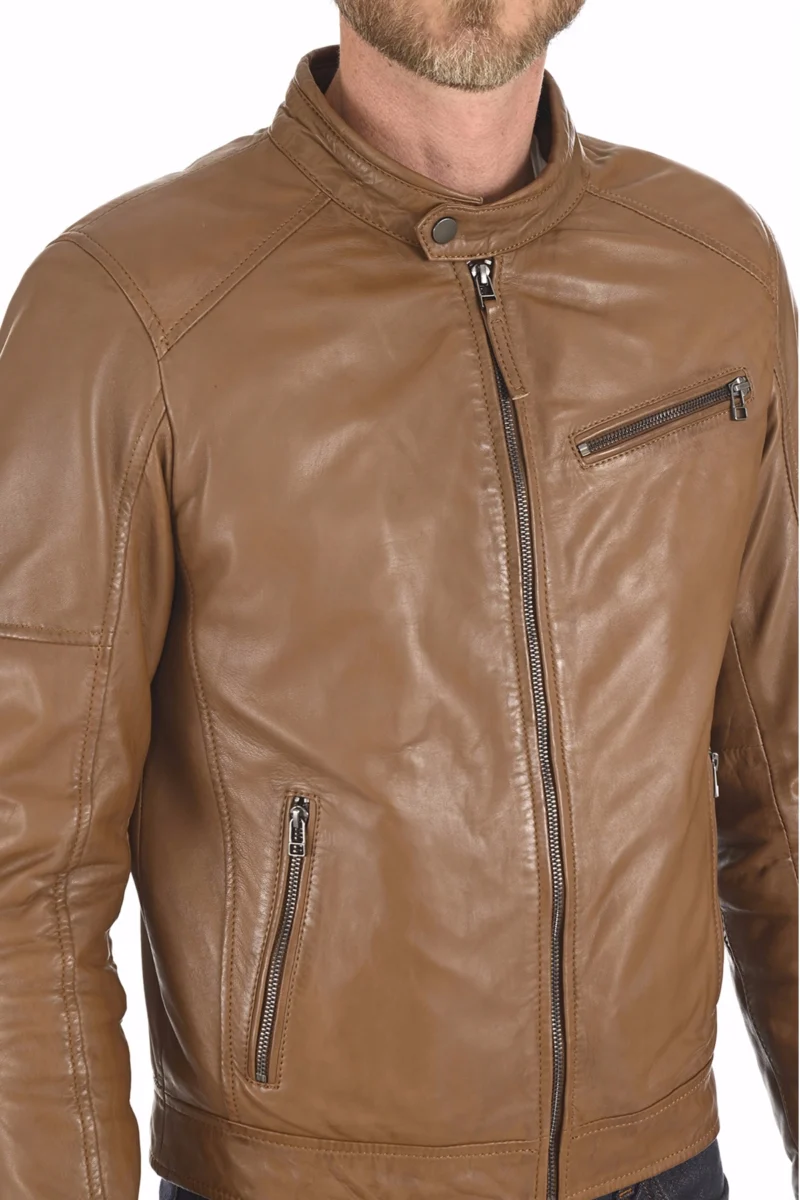 Utt Panich Mens Brown Leather Hooded Jacket - Image 4