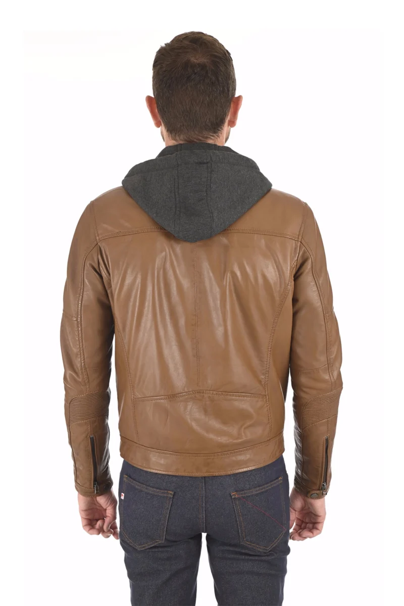 Utt Panich Mens Brown Leather Hooded Jacket - Image 5