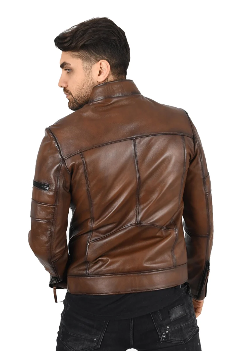 Presley Walker Brown Leather Bomber Jacket - Image 5