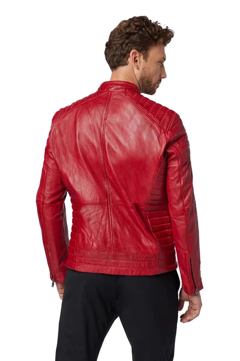 Brian Mens Maroon Quilted Bomber Leather Coat - Image 6