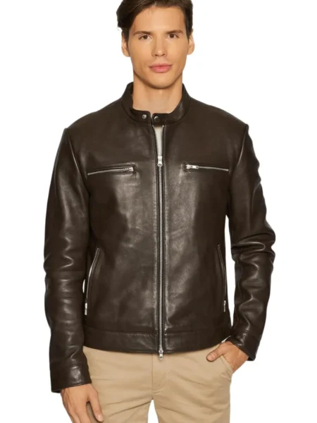 David Sean Men’s Moto Racer Leather Jacket in Black