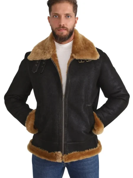 Smith Kortajarena Med Black Aviator Flight B3 Bomber Shearling Leather Jacket