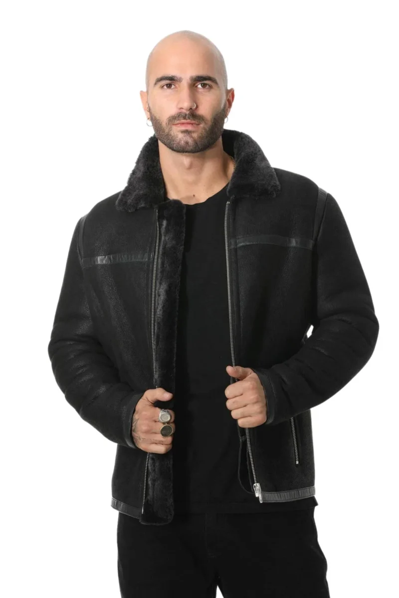 Marlon Kroenig Black Aviator B3 Bomber Leather Jacket with Black Fur