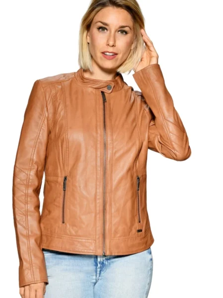 Nicole Aldridge Tan Brown Biker Leather Jacket Women