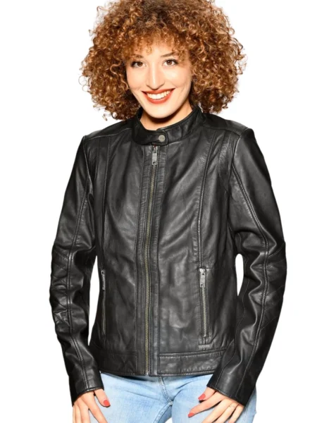 Wendy Heatherton Black Motorcycle Biker Leather Jacket Women