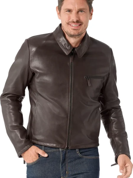 David Smith Brown Motorcycle Leather Jacket Shirt Style