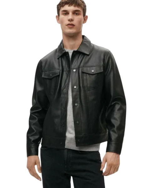 Mens Black Shirt Style Leather Jacket